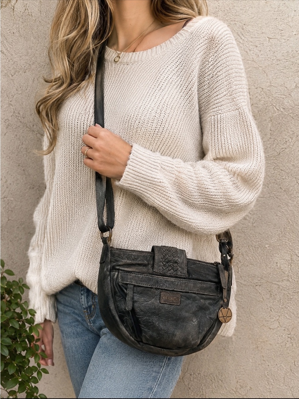 Vintage Vilenca Holland Black Leather Woven Crossbody Shoulder Bag